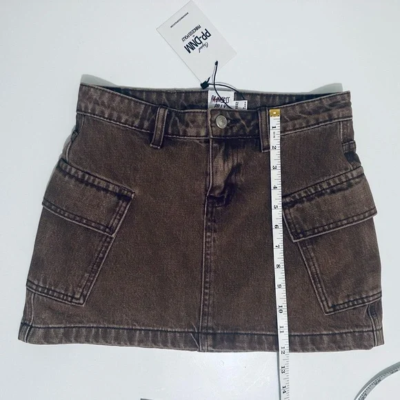 Princess Polly Zakai Cargo Denim Mini Skirt, Brown, Women’s Size 2, NWT - Picture 10 of 16